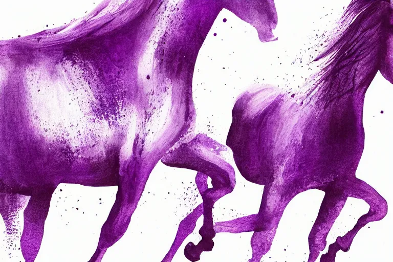 Image similar to beautiful serene horse, healing through motion, minimalistic purpble ink aribrush painting on white background