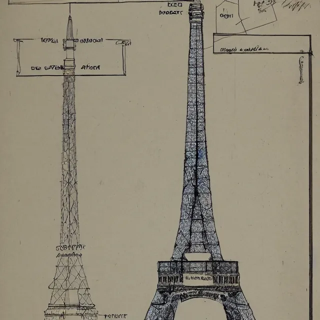 Prompt: diagram of a rejected design for the eiffel tower