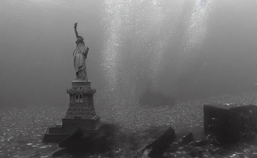 Image similar to statue of liberty, sunken, underwater