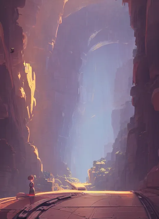 Image similar to underground tunnel in a canyon, nuclear powered, detailed, futuristic, cory loftis, james gilleard, atey ghailan, makoto shinkai, goro fujita, studio ghibli, rim light, exquisite lighting, clear focus, very coherent, plain background