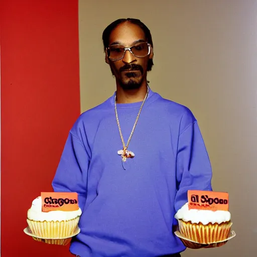 Image similar to Snoop Dogg holding a box of cupcakes for a 1990s sitcom tv show, Studio Photograph, portrait, C 12.0