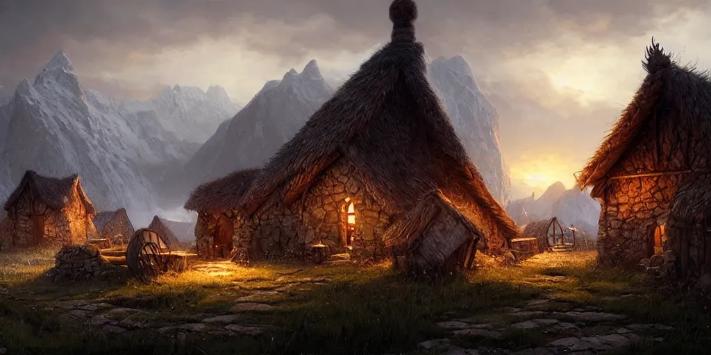 Prompt: beautiful viking village, digital art, landscape, fantasy art, octane render, ureal engine, high detail, very realistic, by greg rutkowski. by james gurney