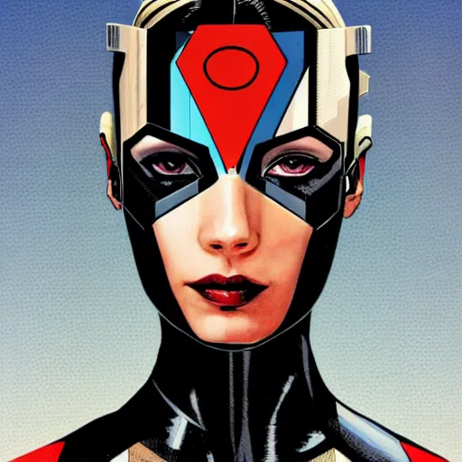 Image similar to portrait of a female android, by MARVEL comics and Sandra Chevrier