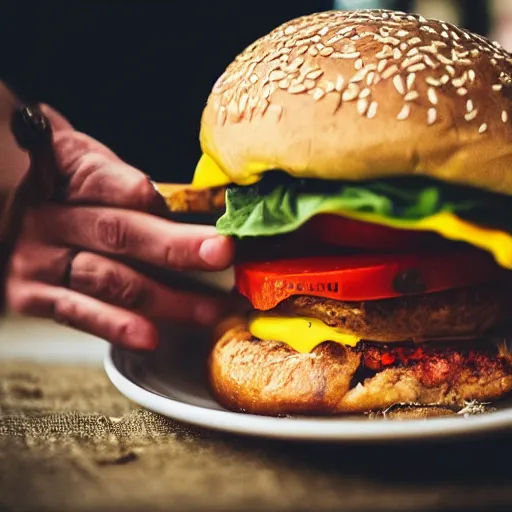 Prompt: hamburger eating people, national geographic, chef's magazine, professional photography, canon lens