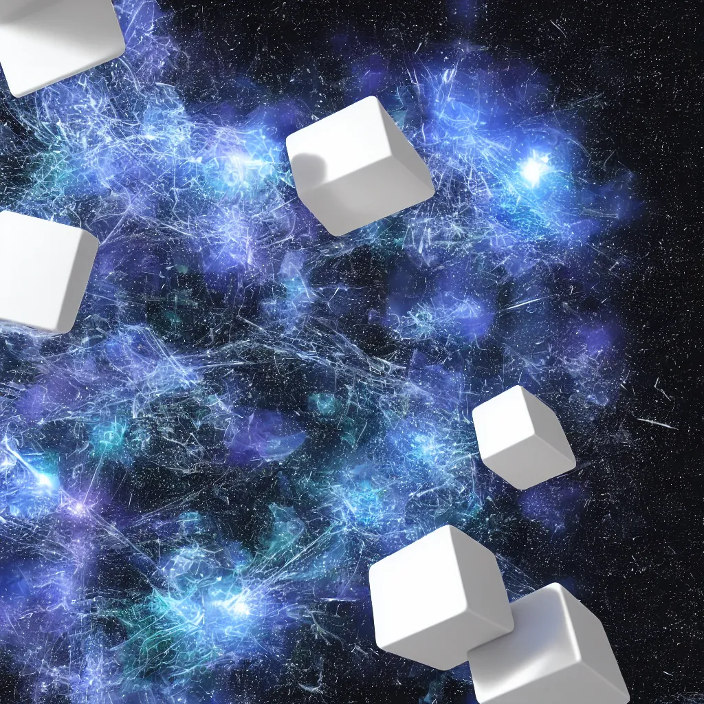 Prompt: white cubes explosion forming sphere shape in space, 3 d render