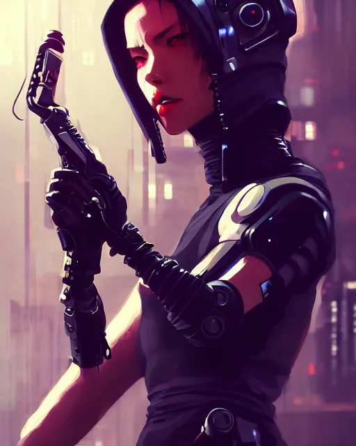 lady assassin wearing cyberpunk streetwear, detailed