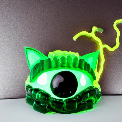 Image similar to a cybertronic cat made entirely of jello, glowing eyes