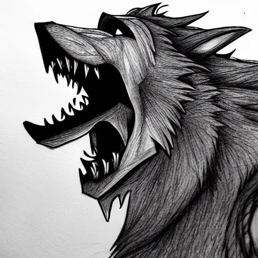 Image similar to werewolf howling at the full moon, side angle, artstation, highly detailed, intricate, pencil