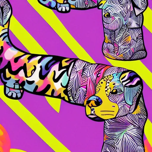 Image similar to lisa frank, mcbess illustration dachshund