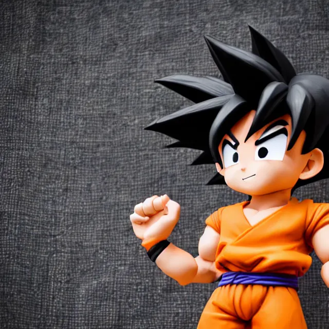 Image similar to goku chibi cute made of clay, full body, hyper detailed, 3 5 mm, f 1. 2, city background, bokeh