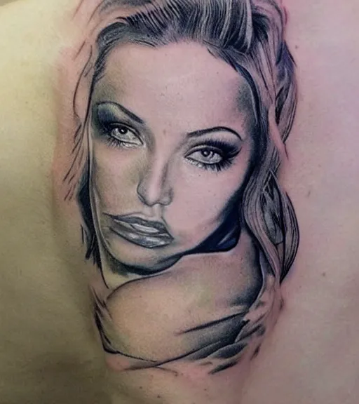 Image similar to realism tattoo sketch of a isabelledeltore face double exposure with nature, in the style of matteo pasqualin, amazing detail, sharp, faded