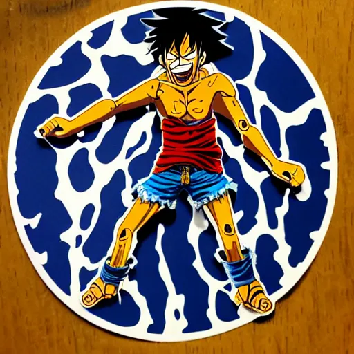 Image similar to die cut sticker, luffy gear 4, splatter paint on paper