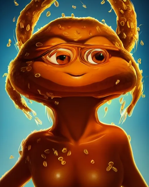 Image similar to beautiful pepe as honey, made of honey, wearing honey - themed miniskirt, award winning creature portrait photography, extremely detailed, artstation, 8 k, sensual lighting, incredible art, wlop, artgerm, backlit, rim lighting, hi - fructose