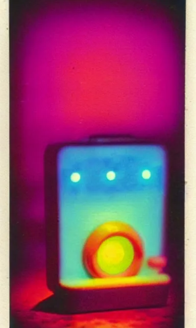 Image similar to colorful chromatic abberation, 9 0 s toy commercial, photo from the 7 0 s, horror lighting, neon lighting, polaroid photo,