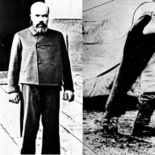 Prompt: A vintage picture of Vladimir Lenin in a metal super suit