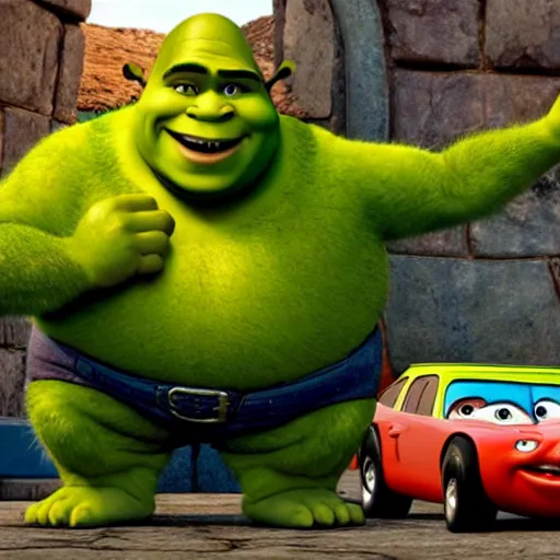 Image similar to shrek in the movie cars