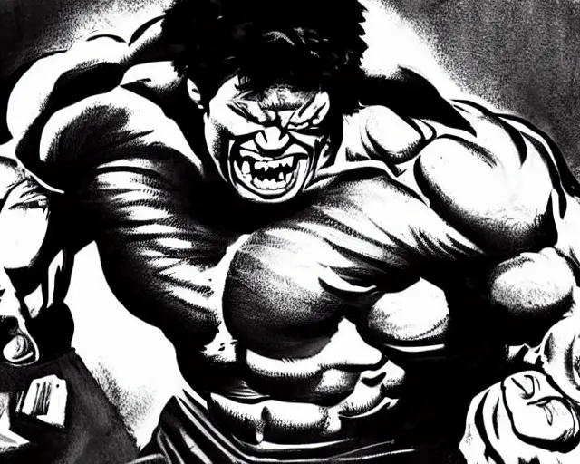 Image similar to The Incredible Hulk as a college student, hunched over a desk as he crams for final exams. Detailed comic book illustration, muscular, angry, frustrated.