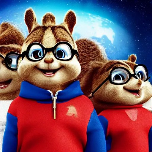 Image similar to alvin and the chipmunks live action sequel where they go to the moon and team up with soldiers in space