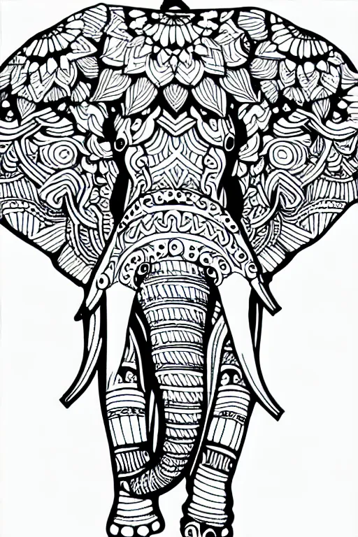 Image similar to elephant ornaments fractal ink drawing line art colouring page