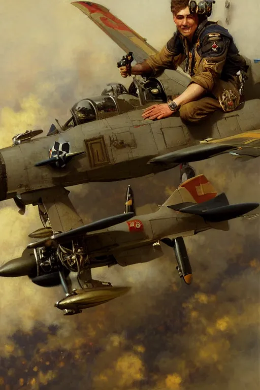 Image similar to bomber pilot, highly detailed painting by gaston bussiere, craig mullins, j. c. leyendecker 8 k