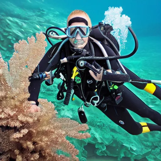 Prompt: very detailed picture of a scuba diver, high resolution, detailed, 4 k