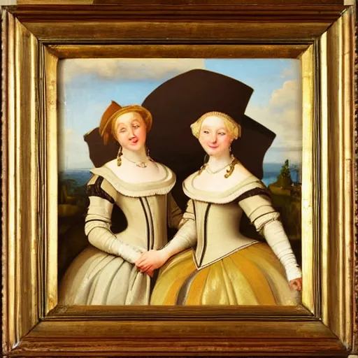 Image similar to oil painting of young ladies in the style of renaissance, dutch golden age