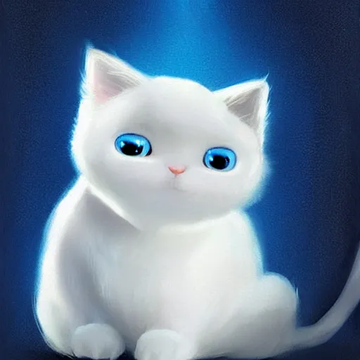 Image similar to cute kitty as a cloud, fluffy, white fur, blue eyes, pixar, concept art, digital art, painting