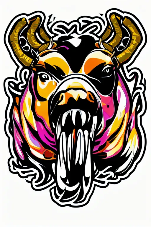 Image similar to A portrait of a biker bull, sticker, highly detailed, colorful, illustration, smooth and clean vector curves, no jagged lines, vector art, smooth