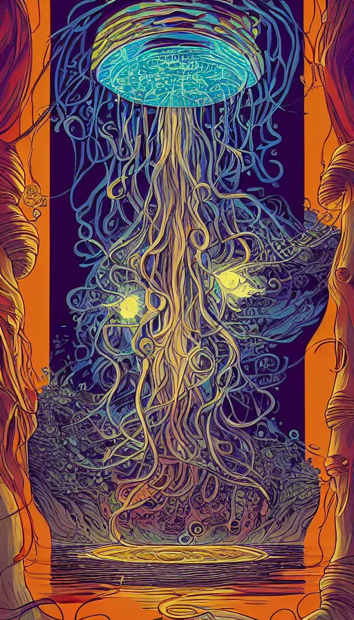 Image similar to The oracle of the jellyfish, italian futurism, Dan Mumford, da vinci, Josan Gonzalez