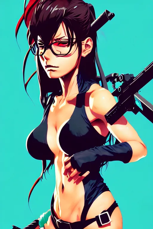 Prompt: a ultradetailed beautiful panting of revy from black lagoon, by conrad roset, greg rutkowski and makoto shinkai, trending on artstation