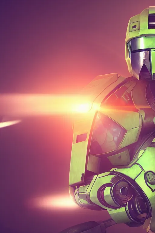 Image similar to robot ninja mask helmet halo master chief radiating a glowing aura global illumination ray tracing hdr fanart arstation by ian pesty and katarzyna da „ bek - chmiel