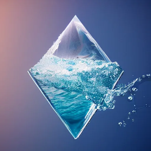 Image similar to water artwork manipulation inside the shape of a downward - facing triangle, on the ocean water, ray tracing, realistic water, focus, long shot, 8 k resolution, cinematic, water art photoshop