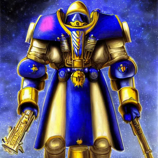 Prompt: An Ultramarine from Warhammer40k, digital art, highly detailed
