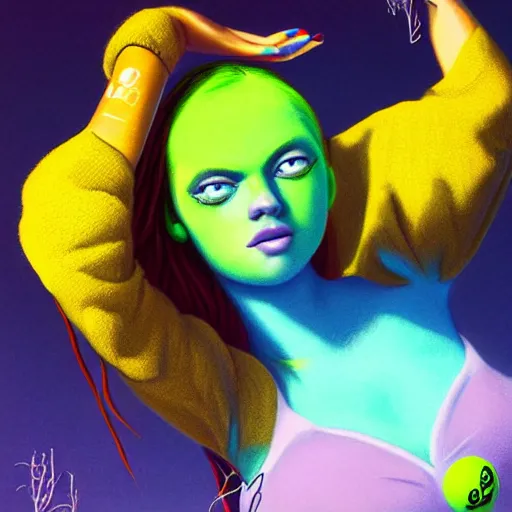 Image similar to Lofi vaporwave portrait beautiful tennis ball monster diva model, dress, bikini, chalk, Pixar style, Tristan Eaton, Stanley Artgerm, Tom Bagshaw, Basil Gogos