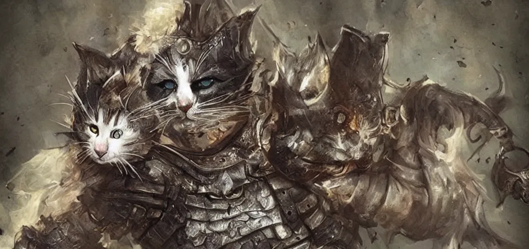 Image similar to cute cats wearing dark souls style armor