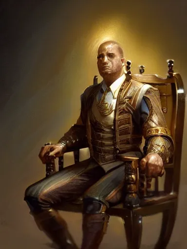 Image similar to a smug noble man smirking. confidently crossed arms. siting in his chair intricate, elegant, highly detailed, digital painting, artstation, concept art, sharp focus, illustration, by justin gerard and artgerm, 8 k