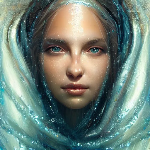 Image similar to a beautiful portrait of a water goddess with transparent skin by Greg Rutkowski and Raymond Swanland, Trending on Artstation, water background, ultra realistic digital art