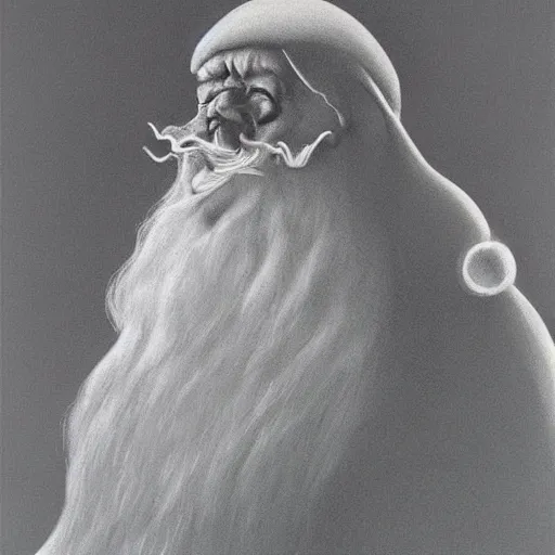 Prompt: Zdzisław Beksiński painting of Santa