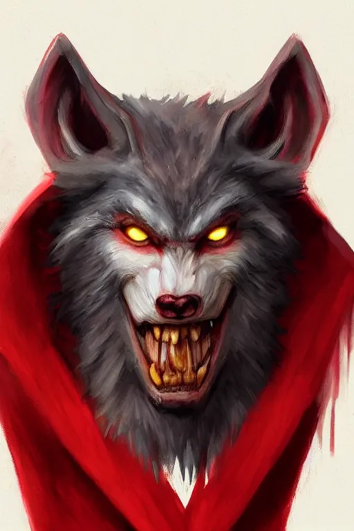 Image similar to werewolf warrior in red cape, d & d, fantasy, portrait, highly detailed, headshot, digital painting, trending on artstation, concept art, sharp focus, illustration, art by artgerm and greg rutkowski and magali villeneuve