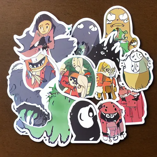 Image similar to die cut sticker, ghibli characters, splatter paint