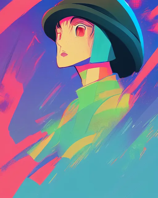 Image similar to girl with beret, colored manga panel, drawn by Anton Fadeev