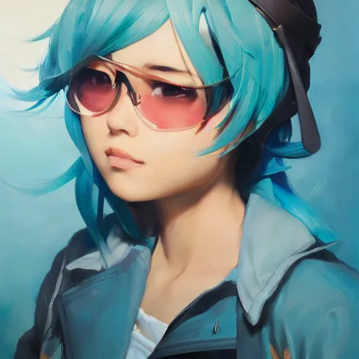 Prompt: greg manchess portrait painting of asada shino sinon as overwatch character, turquoise hair, medium shot, asymmetrical, profile picture, organic painting, sunny day, matte painting, bold shapes, hard edges, street art, trending on artstation, by huang guangjian and gil elvgren and sachin teng