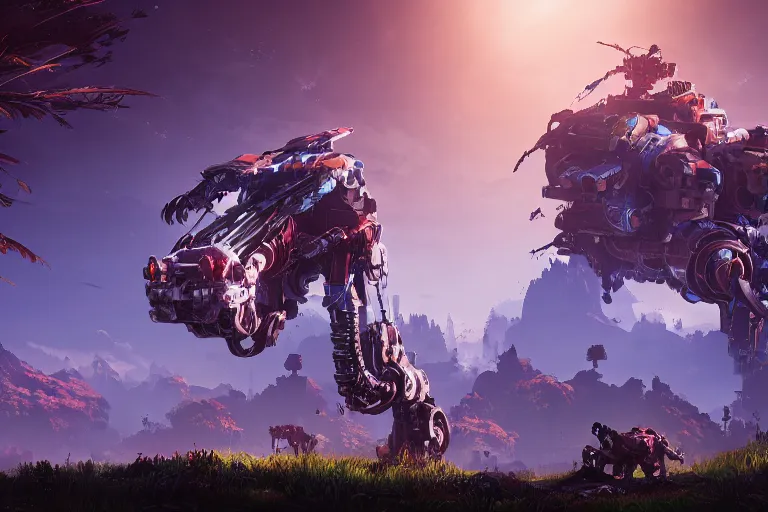 Image similar to rollerback machine mecanical creature robot of horizon forbidden west horizon zero dawn bioluminiscence global illumination ray tracing hdr fanart arstation by ian pesty and alena aenami artworks in 4 k