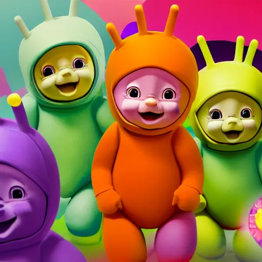 Prompt: the Teletubbies in the nightmare realm, trending on art station