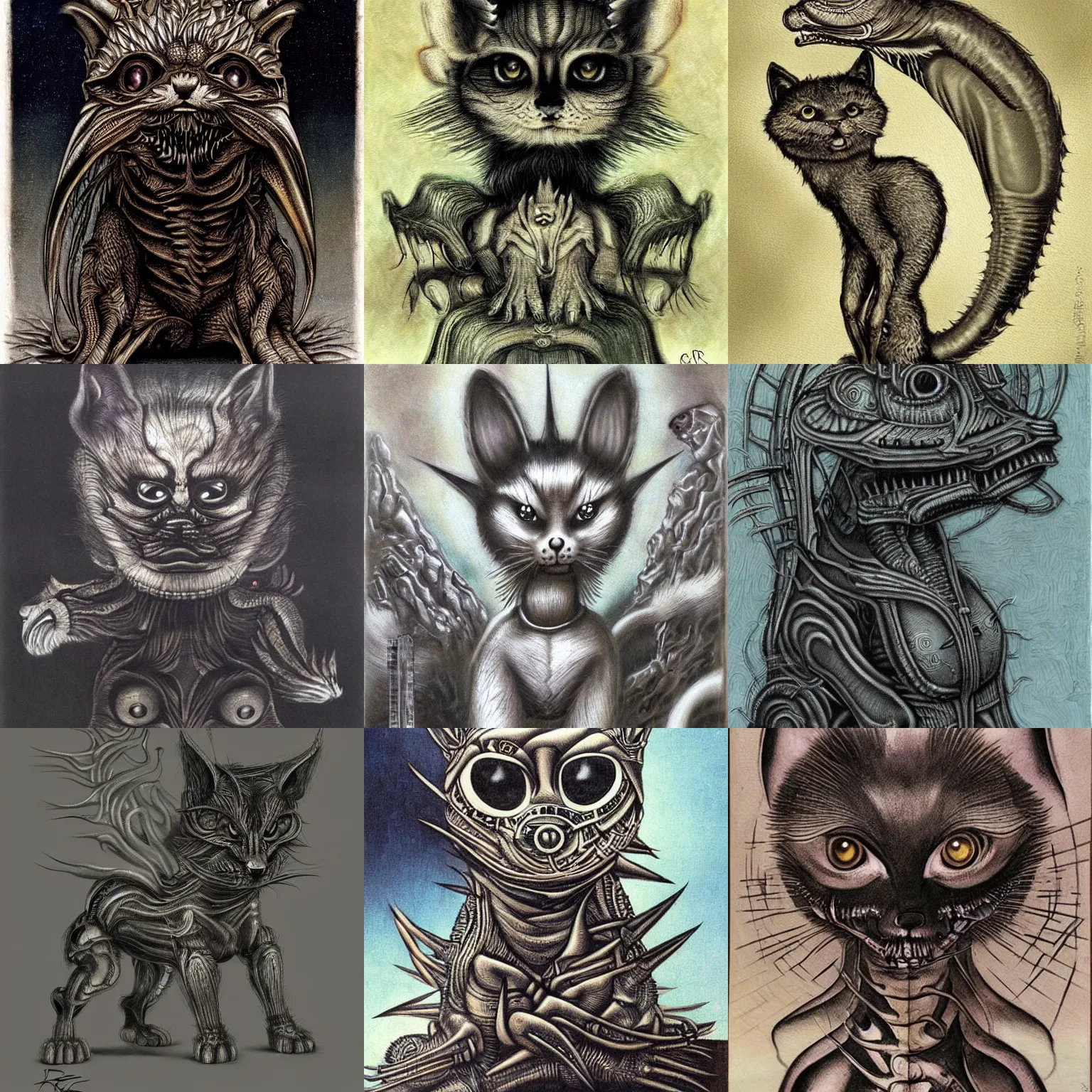 Image similar to tiny asian furriest, art by h. r. giger