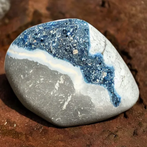 Image similar to a rock with with bluecrystlas and backcrytals and white crystals and marble