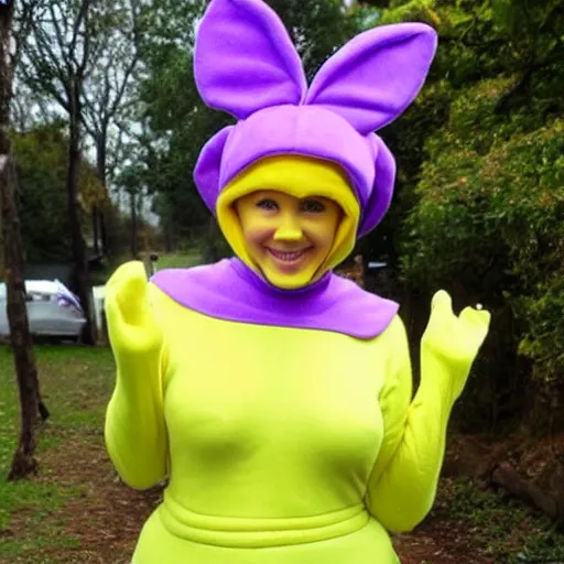 Image similar to beautiful woman dressed as a teletubbie