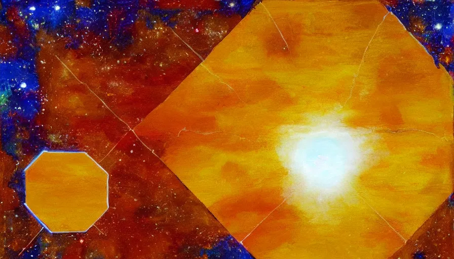 Image similar to the sun, blocked by a hexagon in space, painting