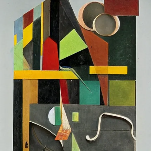 Prompt: an artwork by max ernst and kurt schwitters, mix of geometric and organic shapes, both bright and earth colors