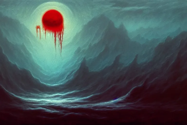 Image similar to bloodpower river, in the style of thomas canty and beksinski, trending on artstation, atmospheric closeup view doge, splash art, monster manual entry, realism, nouveau realisme